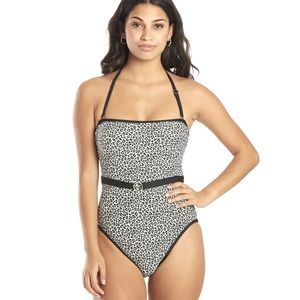 NWT: Michael Kors Animal-Print, Belted one peice w/a Bandeau-Neckline